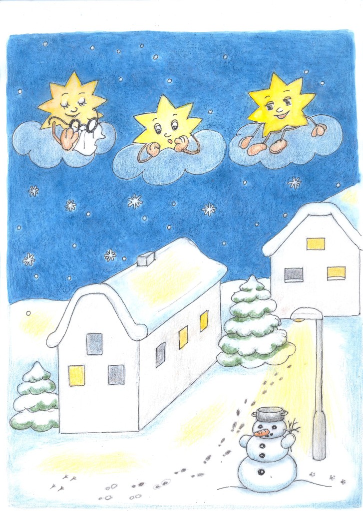 Kapitola_25_B Hvězdičky koukají na sníh a sněhuláka